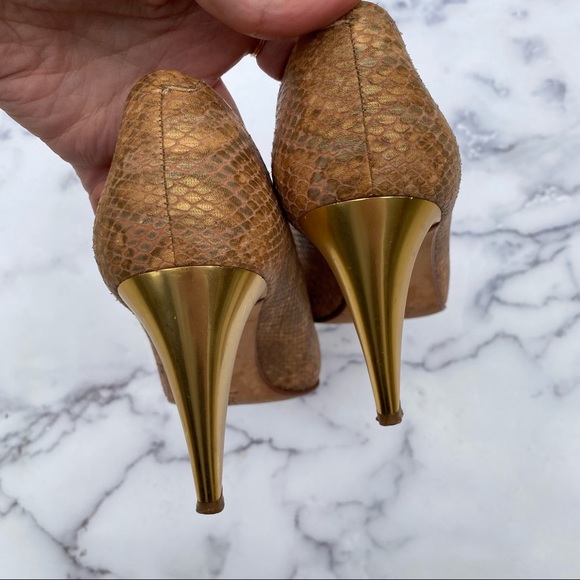 Via Spiga Leather Metallic Snake Skin Heels Pumps - Picture 6 of 8